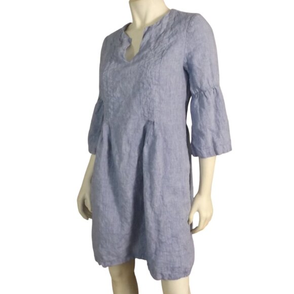 J.JILL Dress, S, Love Linen, Split neck, 3/4 Bell Sleeves, Blue, Short - Picture 4 of 11